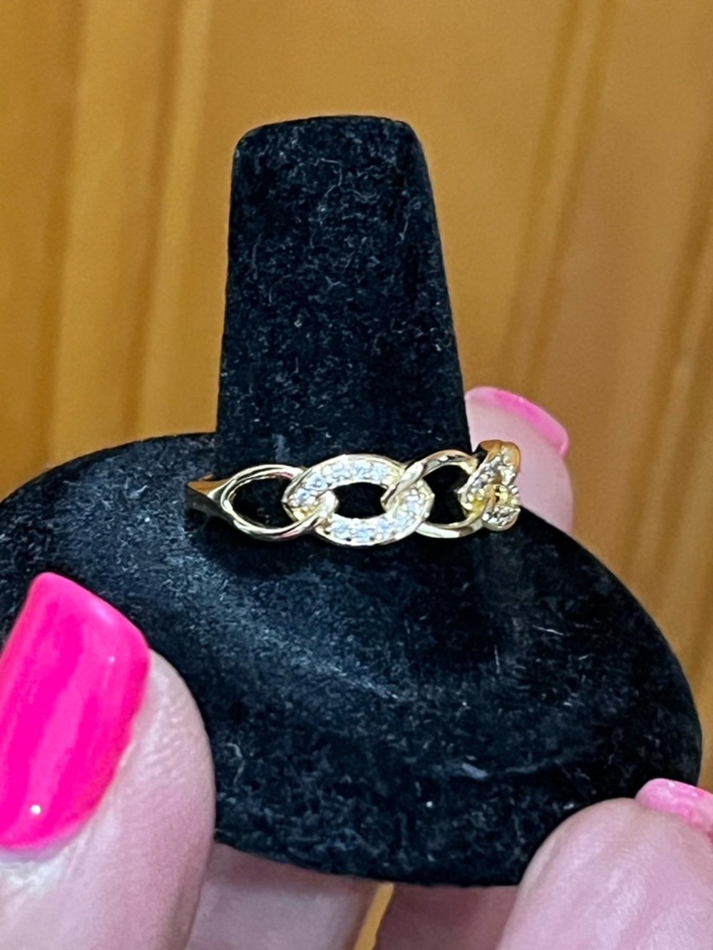 14k Gold Plated Chain-Link Cubic Zirconia Women's Ring - Picture 7 of 11